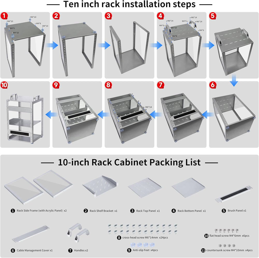 8U 10 Inch Network Rack, 9.45 Inch Deep Desktop Mini Stackable Server Rack