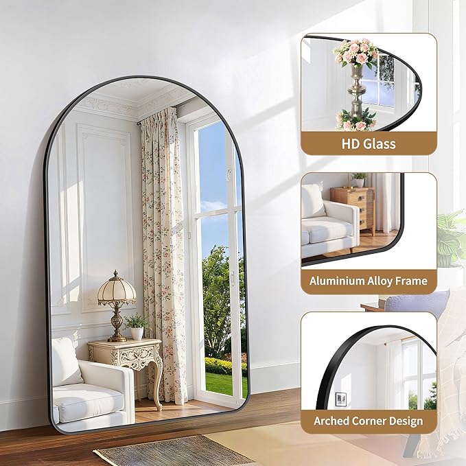 GLASHOM Arched Bathroom Mirror, Wall Mounted Mirror, Vanity Wall Mirror Metal