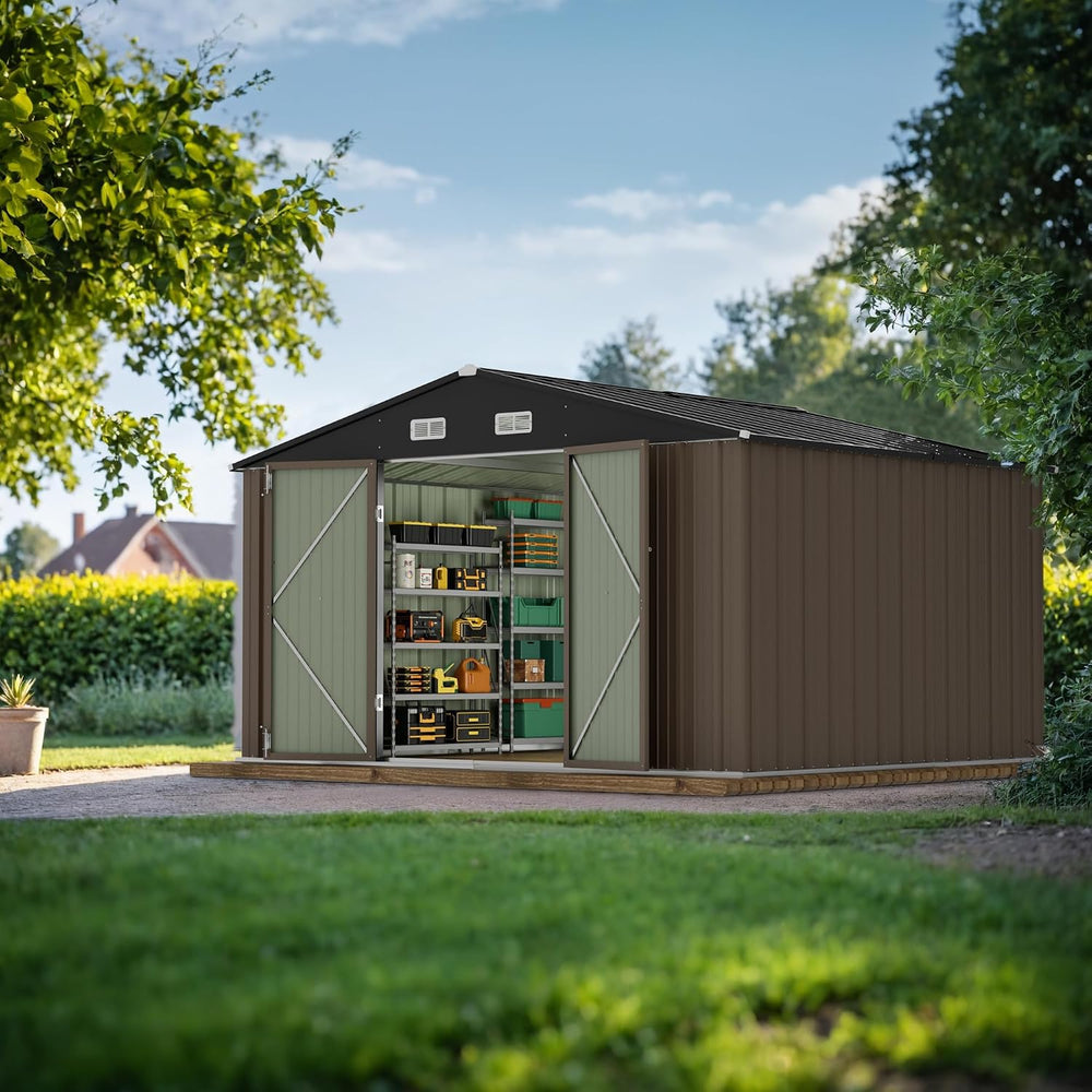 JUMMICO 10 x 8 FT Outdoor Storage Shed, Large Metal Garden Shed & Tool Sh...