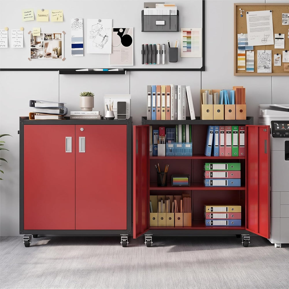 LCAOPC Metal Storage Cabinet with Wheels - Lockable, Rolling Tool Cabinet for...