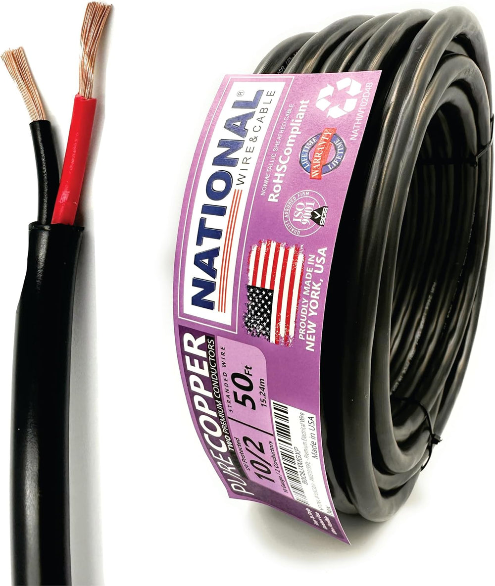 NATIONAL Wire & Cable – 10 AWG 2-Conductor Premium Copper Wire, 50 ft, St...