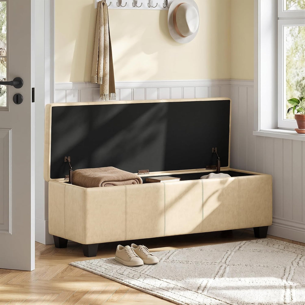 51 Inch Storage Ottoman Bench,PU Leather Oversized bench for Living Room