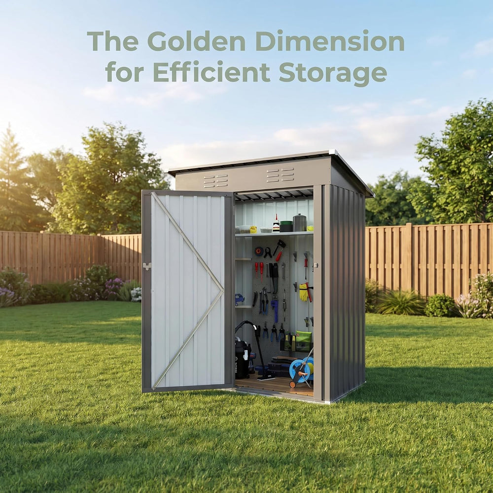 5x3 FT Outdoor Storage Shed, Metal Tool Shed for Patio (Gray)