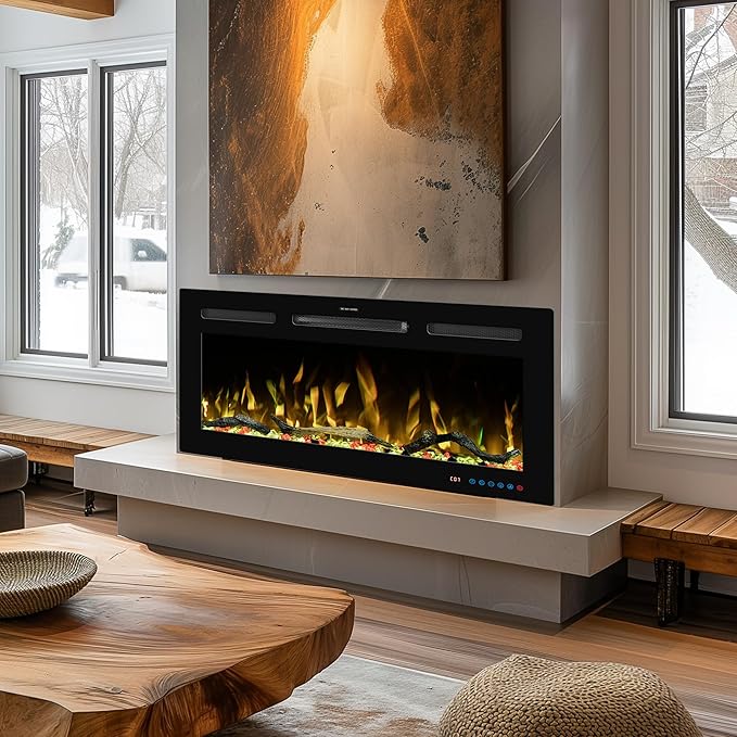 65" WiFi Electric Fireplace Inserts, Recessed and Wall Mounted Fireplace...