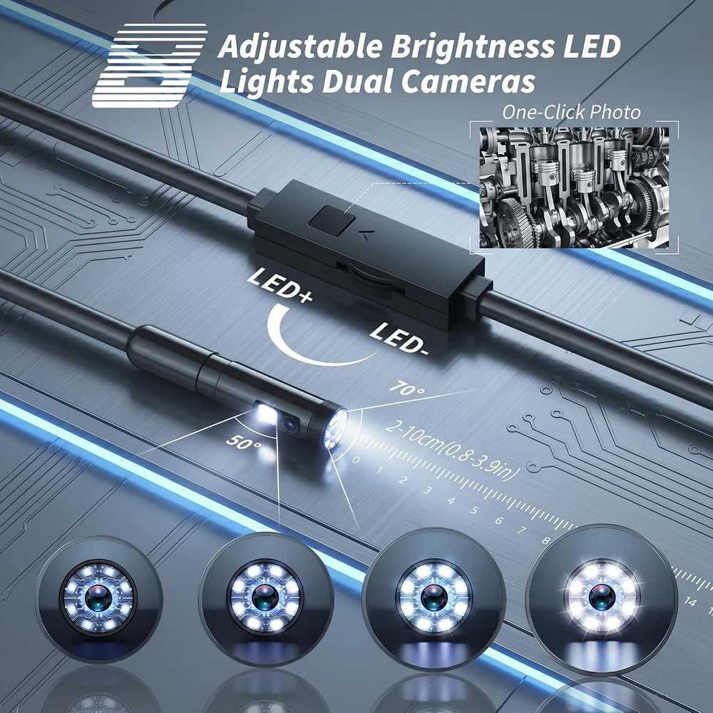 Dual-Lens Endoscope Camera with Light, 1920P HD Borescope