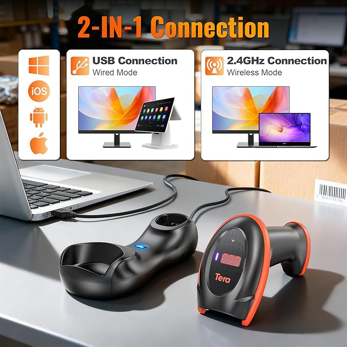Tera Pro Series Wireless 1D 2D QR Barcode Scanner
