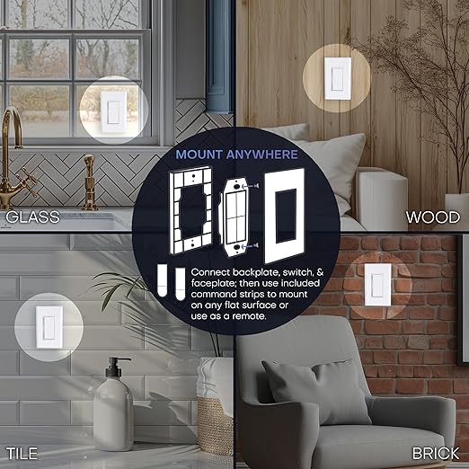 RunLessWire 3-Way Fan & Light Battery-Free DIY Kinetic Wireless Light Swi...