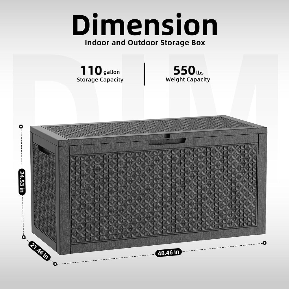 110 Gallon Outdoor Storage Box Waterproof, Resin Lockable Deck Box with Lid, ...