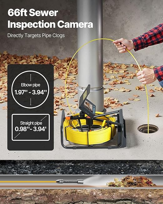 VEVOR Sewer Camera, 65.6 ft/20 m, 4.3" Pipe Drain Inspection Camera