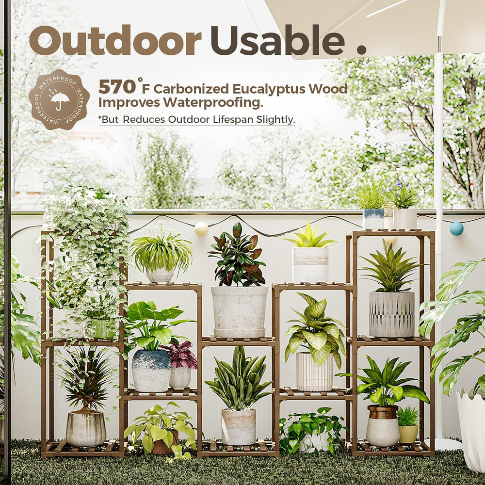 Bamworld Large Plant Shelf Outdoor Wood Plant Stand Large Rack for Living