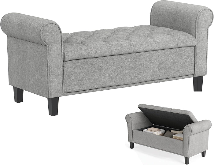 HOMCOM Storage Ottoman Bench 50" with Lift Top Lid, Light Gray