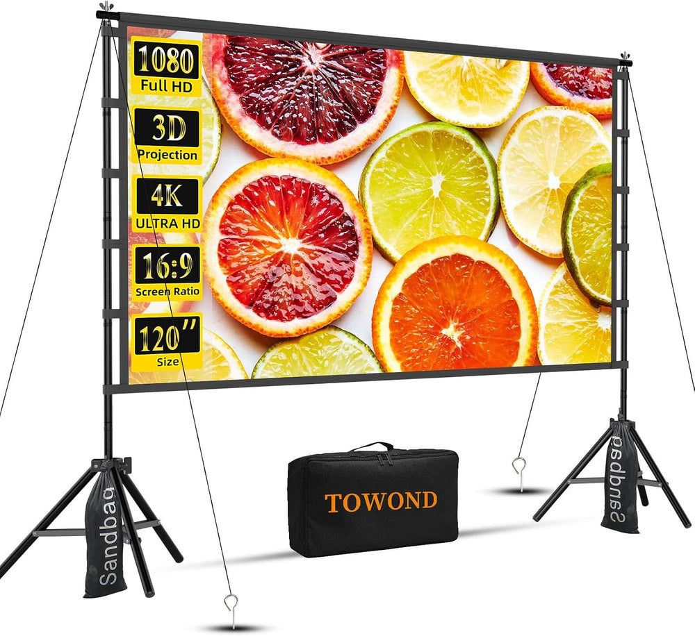 Outdoor Projector Screen with Stand, TOWOND 120 inch Portable Movie Screen