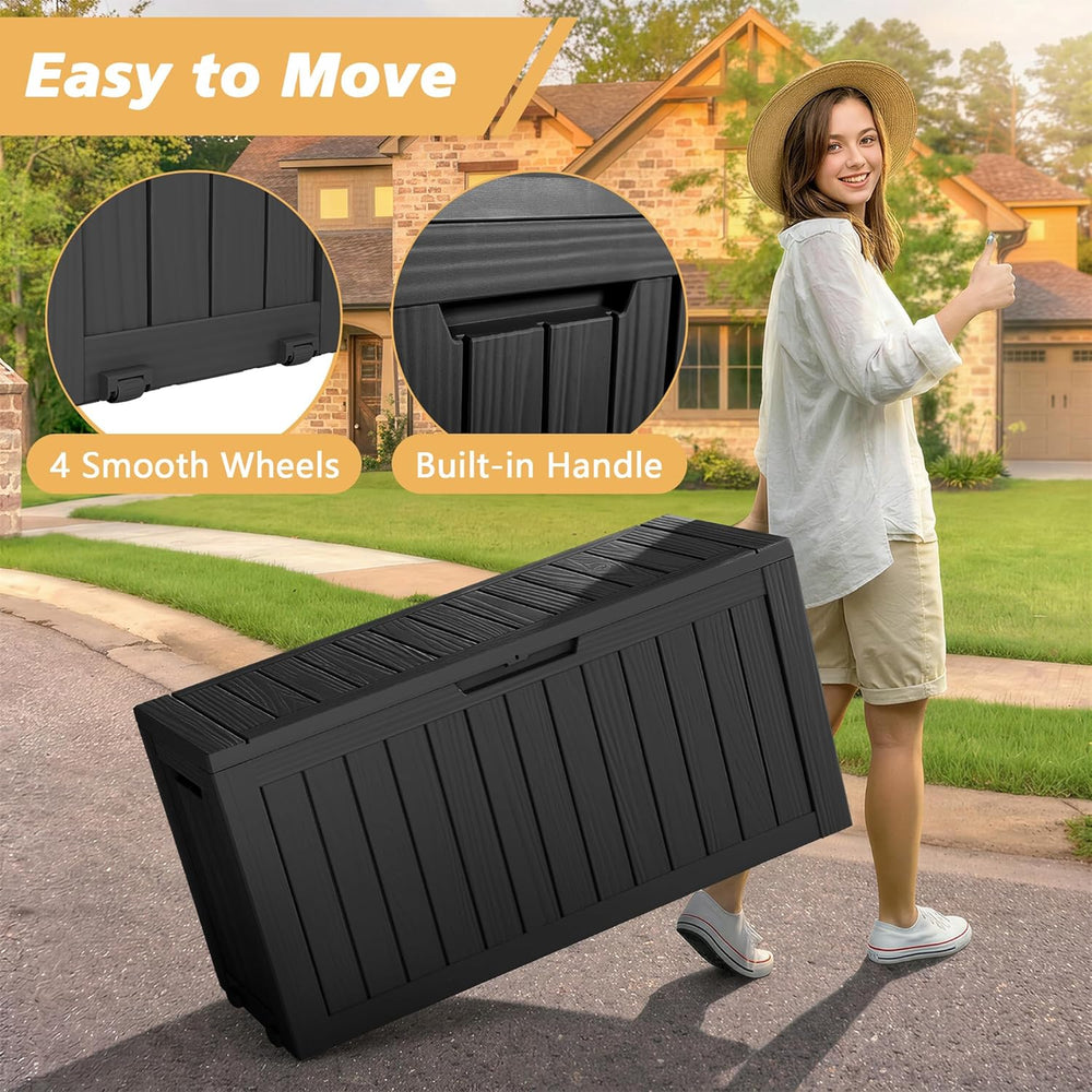 Fancyango 85 Gallon Large Outdoor Storage Deck Box Waterproof, Black