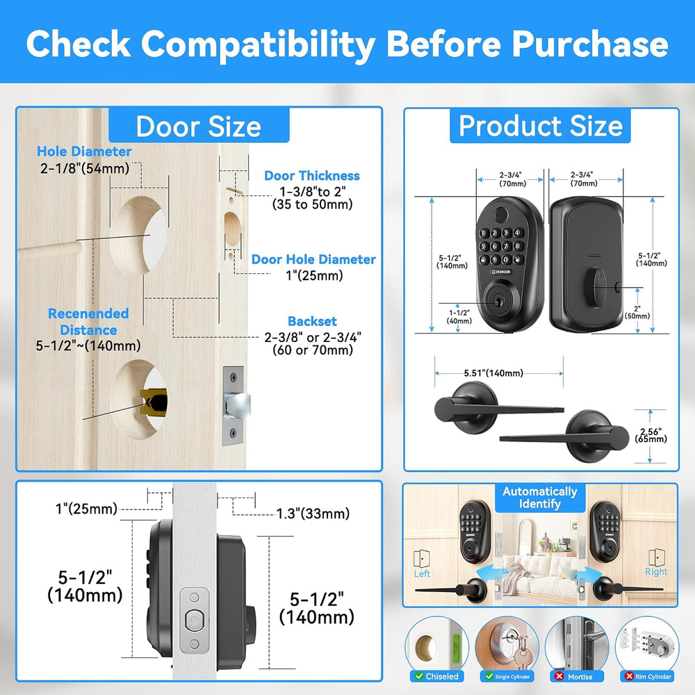350YS 5-in-1 Keyless Entry Door Lock Smart Deadbolt with Handle Black