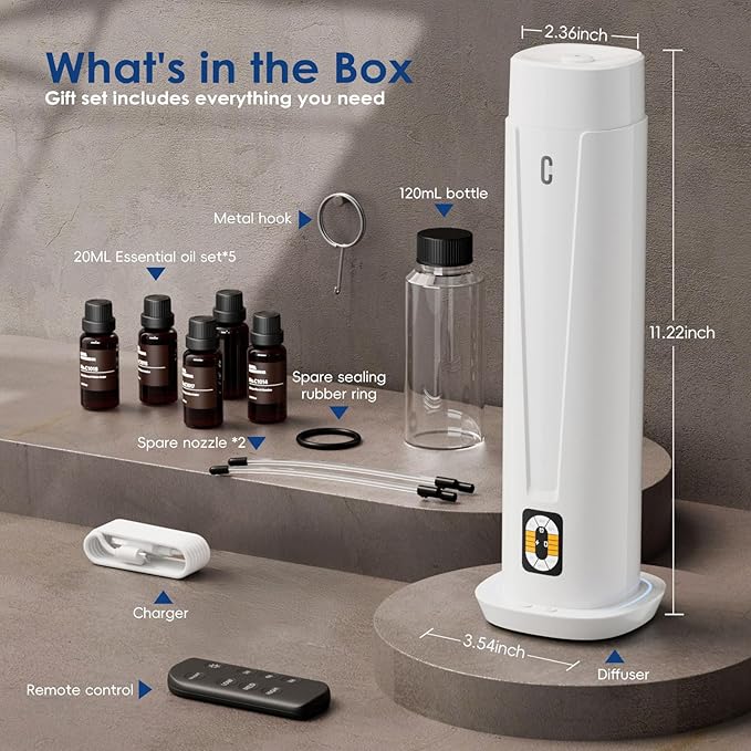 Waterless Scent Diffuser – 1200 Sq Ft Coverage, Essential Oil Diffuser