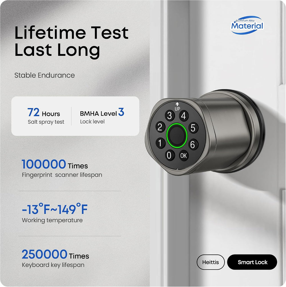 Keyless Entry Keypad Door Lock with Knob, Smart Door Lock with Fingerprint