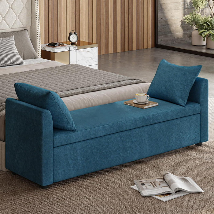EcoHarbor Modern Storage Ottoman Bedroom Bench, End of Bed Bench with Throw Pillows and Arms, Footrest Stool for Living, Dining Room, Entryway and Hallway(Teal 59.4inch)