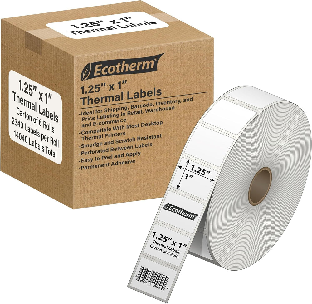1.25" x 1" Thermal Labels | 6 Rolls | 14040 Labels | fits Zebra, Of...