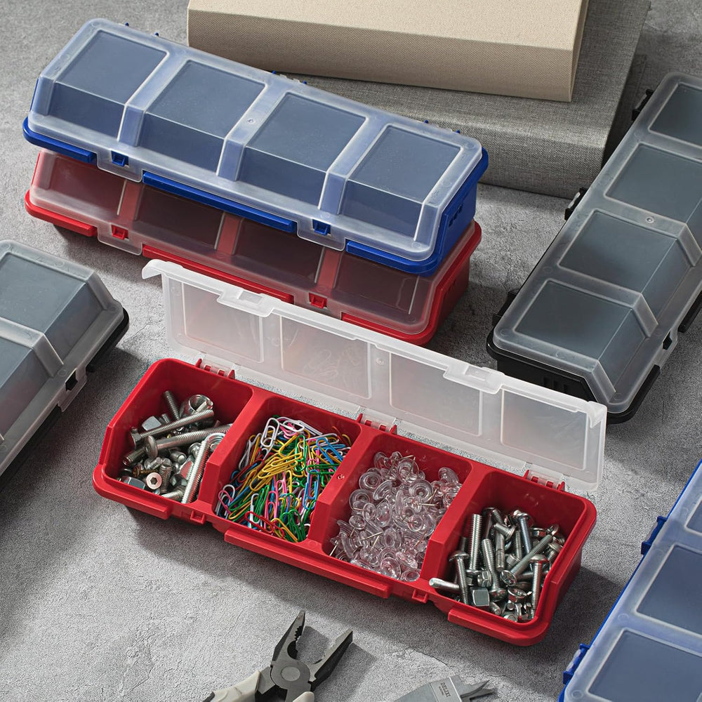 Hushee 6 Pcs Screw Organizer Box with Lid 4 Compartments, Blue,Red,Black