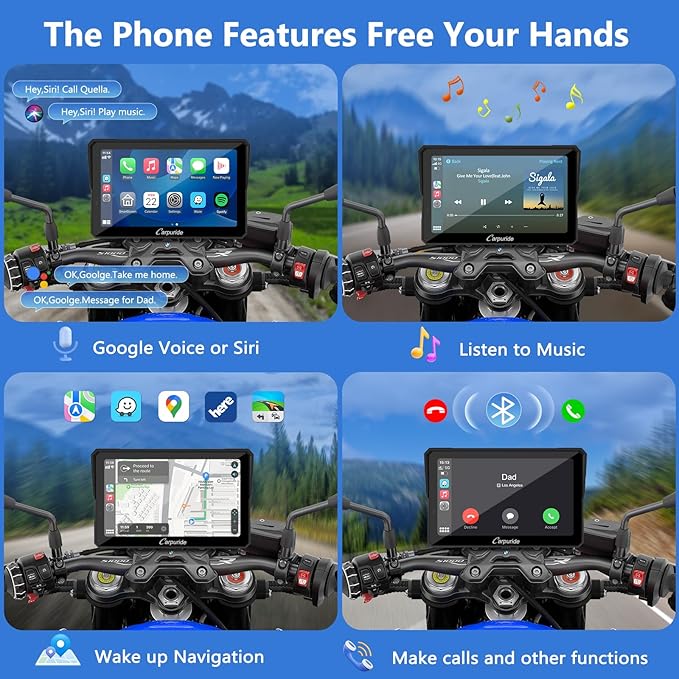 CARPURIDE W702BS PRO for BMW Motorcycle CarPlay & Android Auto Dual Bluet...