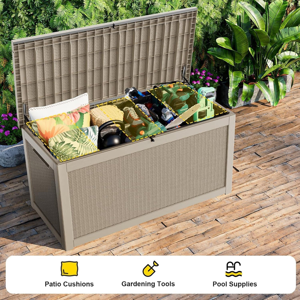 320 Gallon Outdoor Storage Box,Large Waterproof UV Resistant Deck Box,Lockabl...