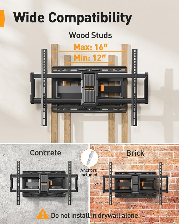 Perlegear UL-Listed Full Motion TV Wall Mount