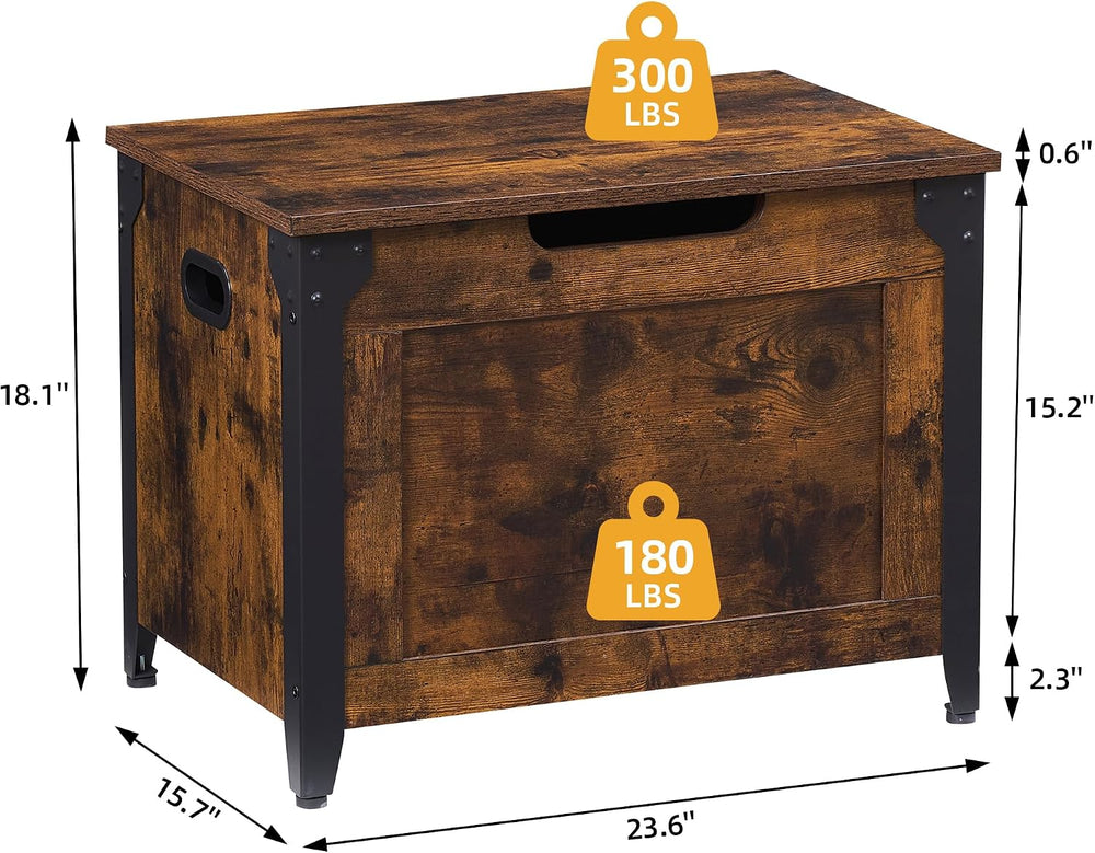 IDEALHOUSE 23.6" Storage Bench with 2 Safety Hinges, Rustic Brown