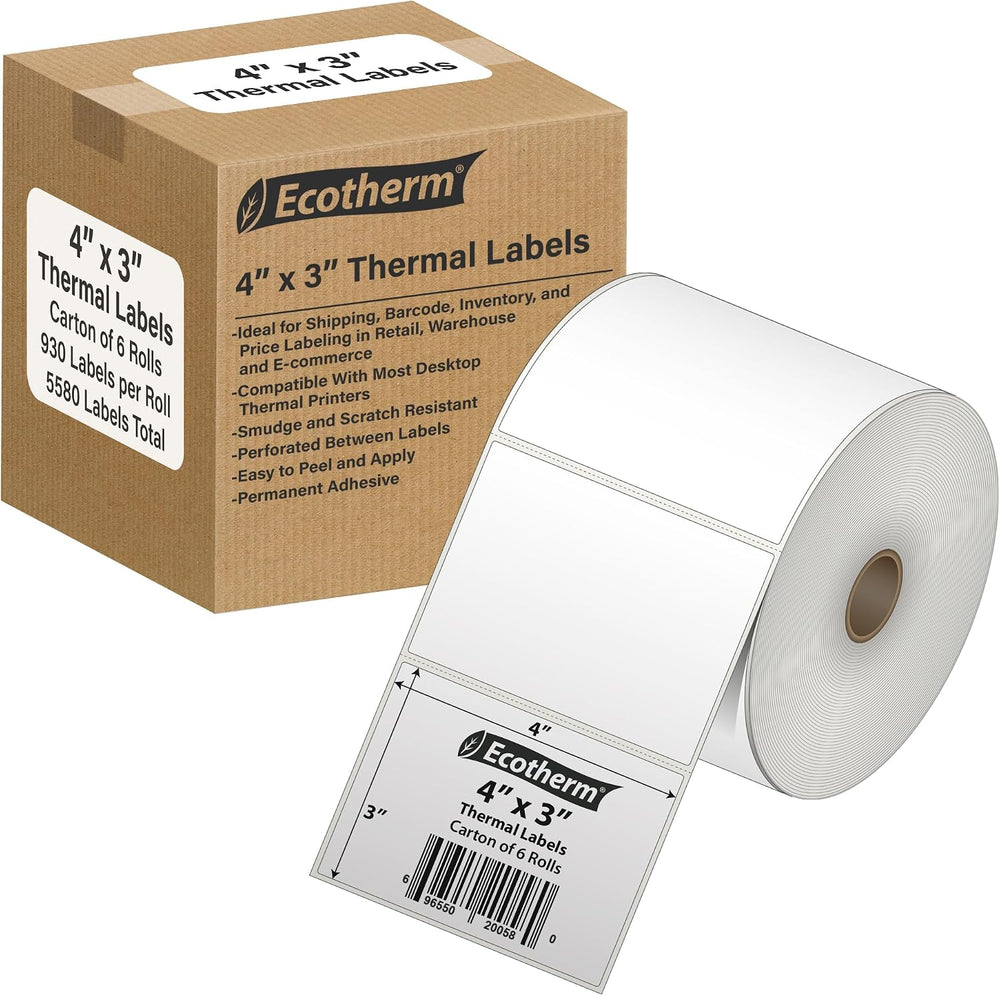 4" x 3" Thermal Labels | 6 Rolls | 5580 Labels | fits Zebra, Offnov...
