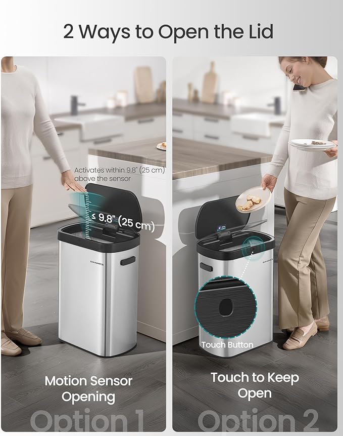 SONGMICS Motion Sensor Trash Can, 13-Gallon Automatic Garbage Can