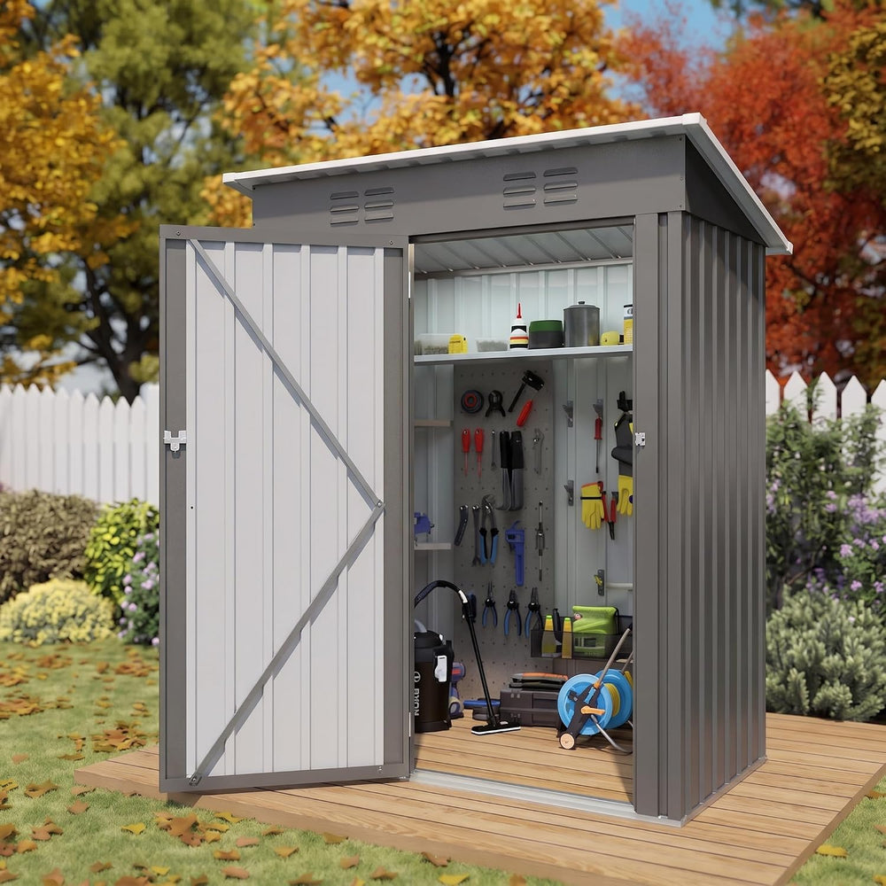 5x3 FT Outdoor Storage Shed, Metal Tool Shed for Patio (Gray)