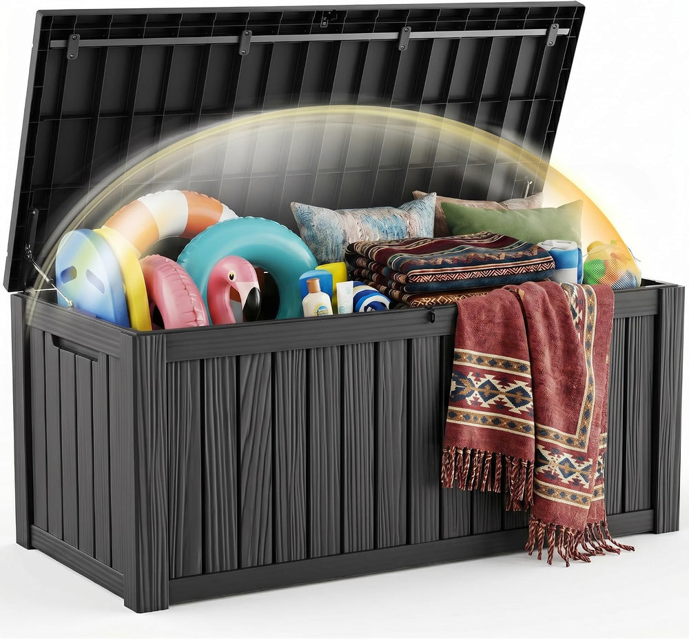 EFU Outdoor Storage Box 280 Gallon Deck Box, Waterproof Resin, Black