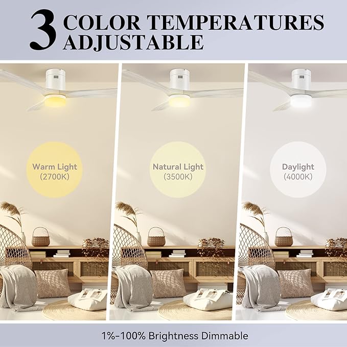 SMAAIR 52 Inch Flush Mount Smart Ceiling Fan