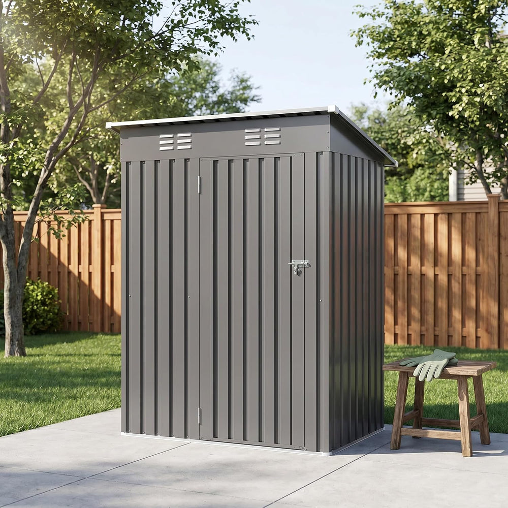 5x3 FT Outdoor Storage Shed, Metal Tool Shed for Patio (Gray)