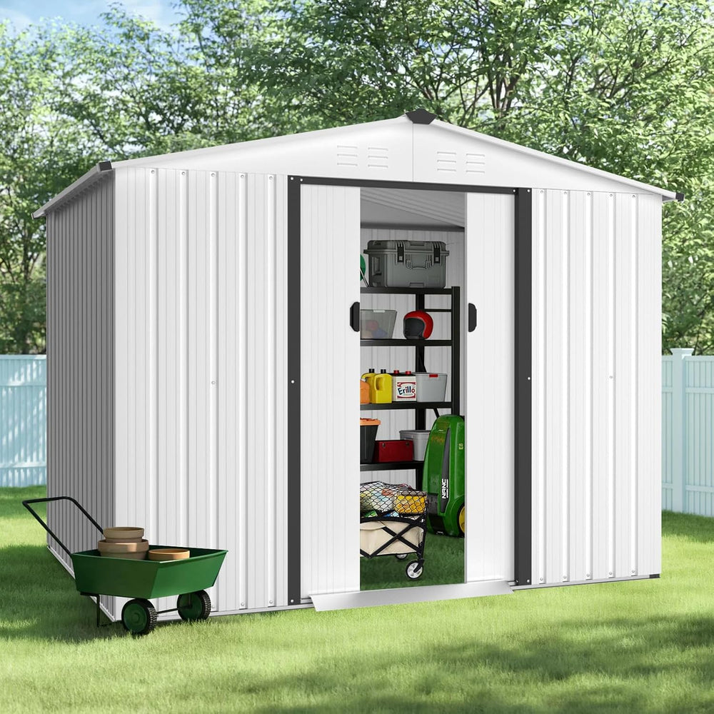 Crownland Outdoor Vented Backyard Garden Storage Shed 6X8 Feet Tool House wit...
