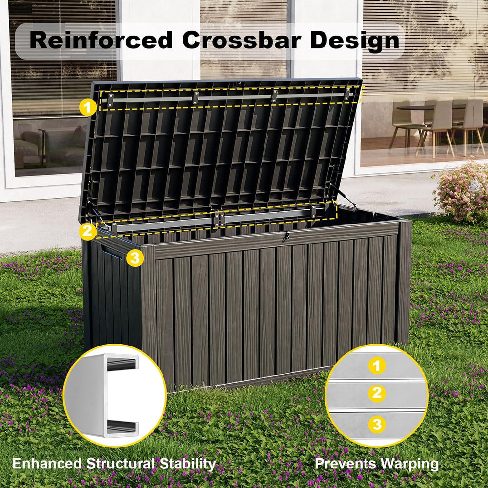 180 Gallon Outdoor Storage Box, Resin Deck Boxes Waterproof, IndoorOutdoor Bi...