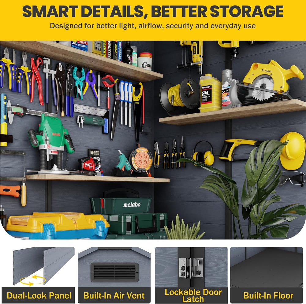 MNLR 4x6 FT Resin Outdoor Storage Shed with Floor & Dual-Look Plastic Panel