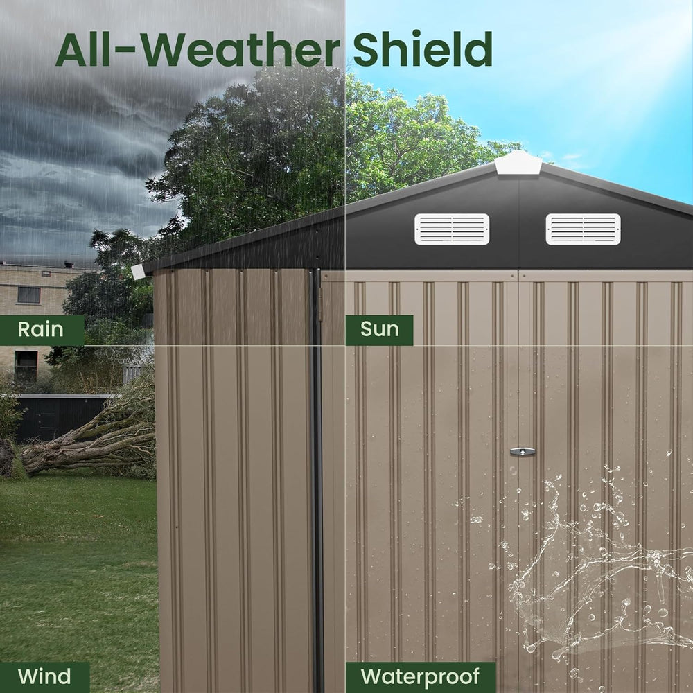 GVDV 8x6 FT Outdoor Storage Shed, Full Size Metal Utility Shed (No Floor)