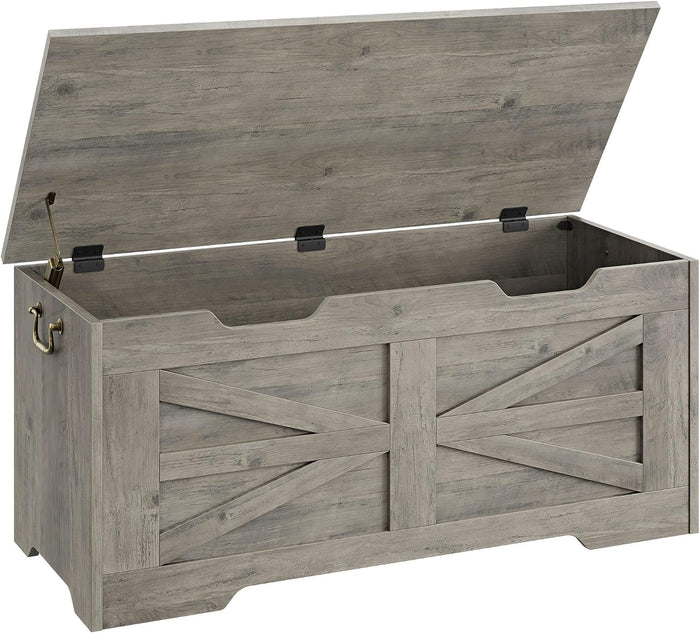 IDEALHOSUE 39.4" Storage Chest, Wooden Storage Bench with Safety Hinge, Retro Blanket Storage Trunk for Entryway, Living Room, Supports 350 lb, Gray