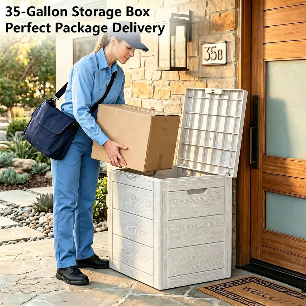 35 Gallon Deck Box, Waterproof Outdoor Storage Box for Patio Storage
