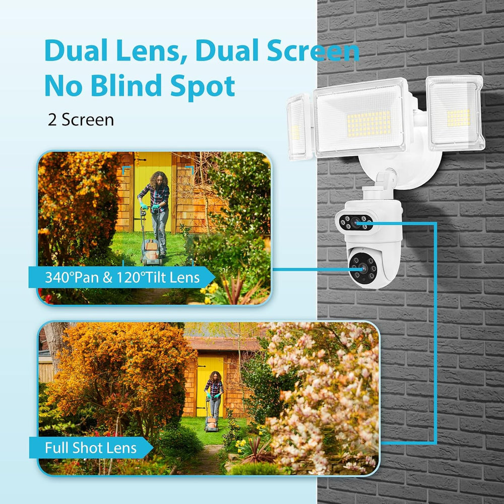 Olafus 360° Dual-Lens Floodlight Camera, Auto Tracking – 2K, 5500LM