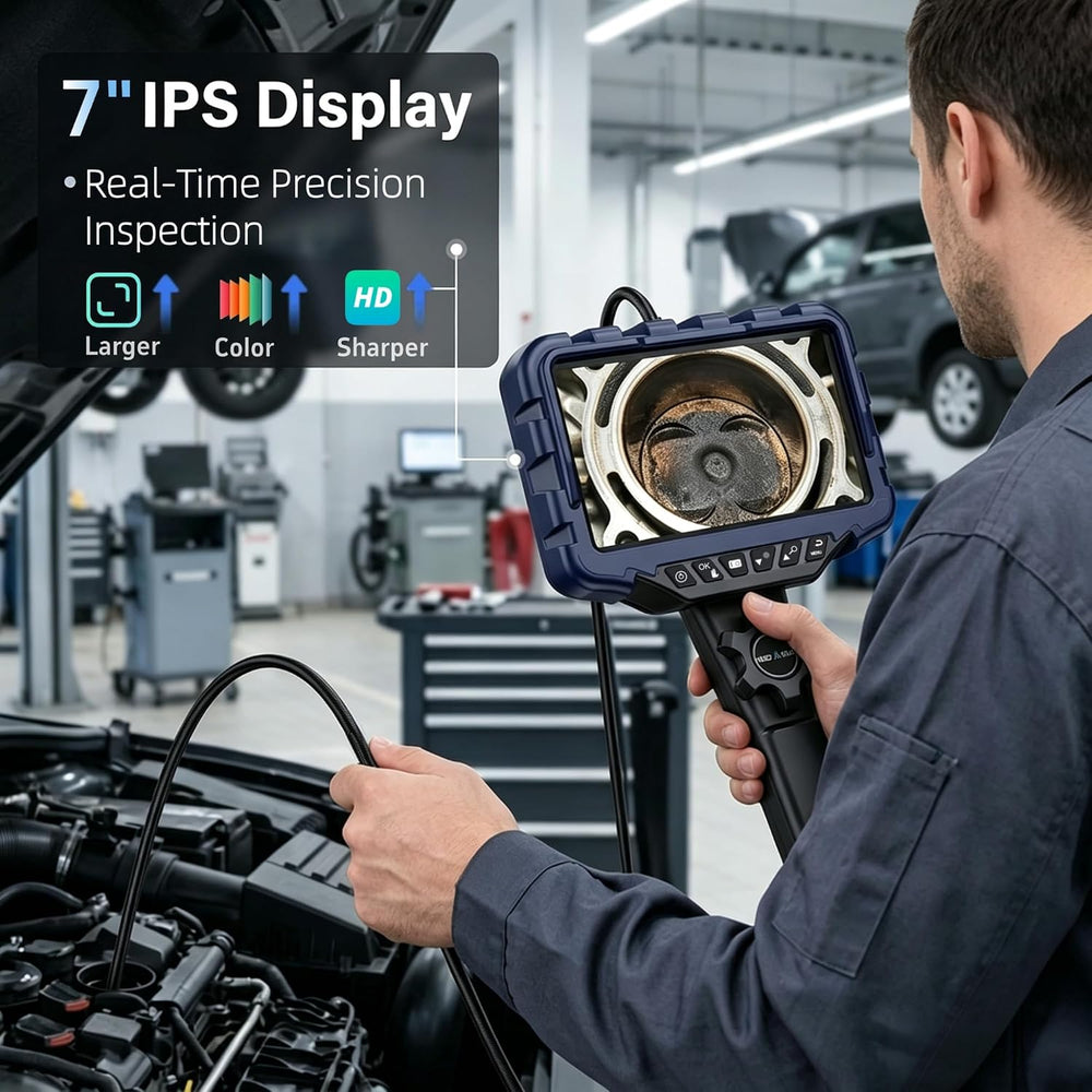 7" IPS Borescope, Two-Way Articulating Endoscope Camera with Light