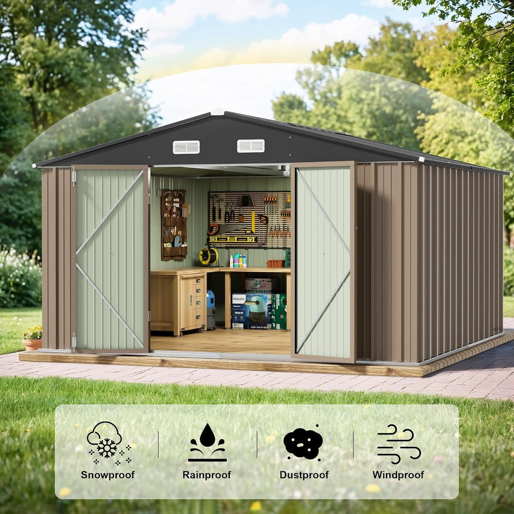 JUMMICO 10 x 8 FT Outdoor Storage Shed, Large Metal Garden Shed & Tool Sh...