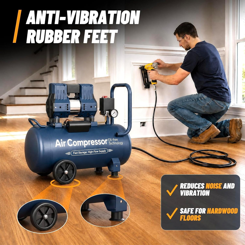 10 Gallon Quiet Oil-Free Air Compressor, Portable Air Compressor with 120 PSI...