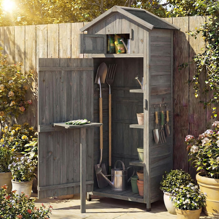 IRONMAX Outdoor Wooden Storage Shed with Folding Table, Grey, 30“x20”x70”