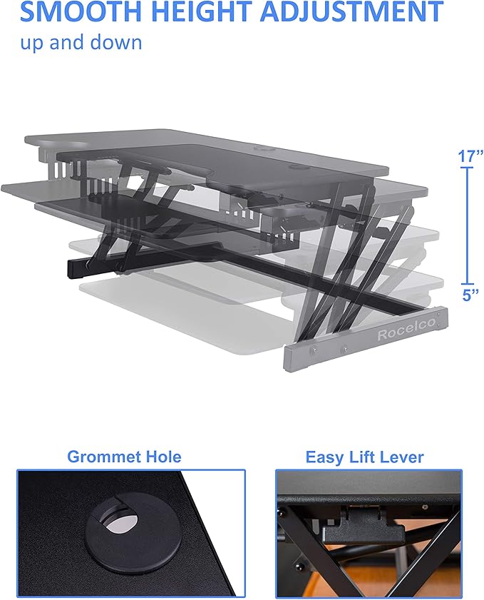 Rocelco 40" Large Height Adjustable Standing Desk Converter