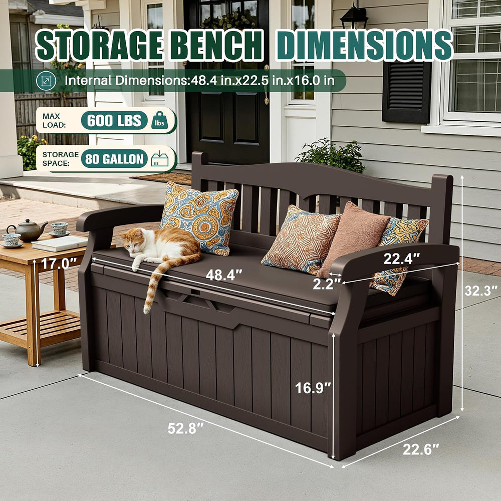 Devoko 80 Gallon Storage Bench with Cushion, Deck Box Waterproof&Lockable