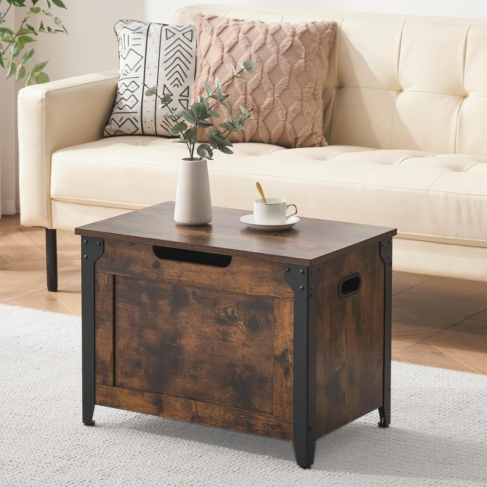 IDEALHOUSE 23.6" Storage Bench with 2 Safety Hinges, Rustic Brown
