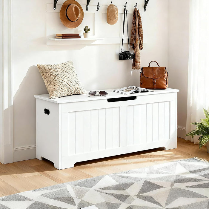 ZENY Storage Chest, Lift Top Storage Trunk, Entryway Shoe Bench, Wooden Storage Bench Room Organizer Bin with 2 Safety Hinges for Entryway, Bedroom, Living Room (15.7" D x 39.4" W x 18.2" H, White)