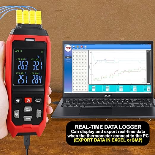 Thermocouple Thermometer Data Logger 4 Channels Digital K Type Thermometer