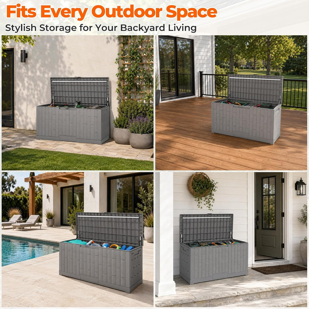 Outdoor Storage Box, 120 Gallon Waterproof Resin Patio Deck Box (Grey)